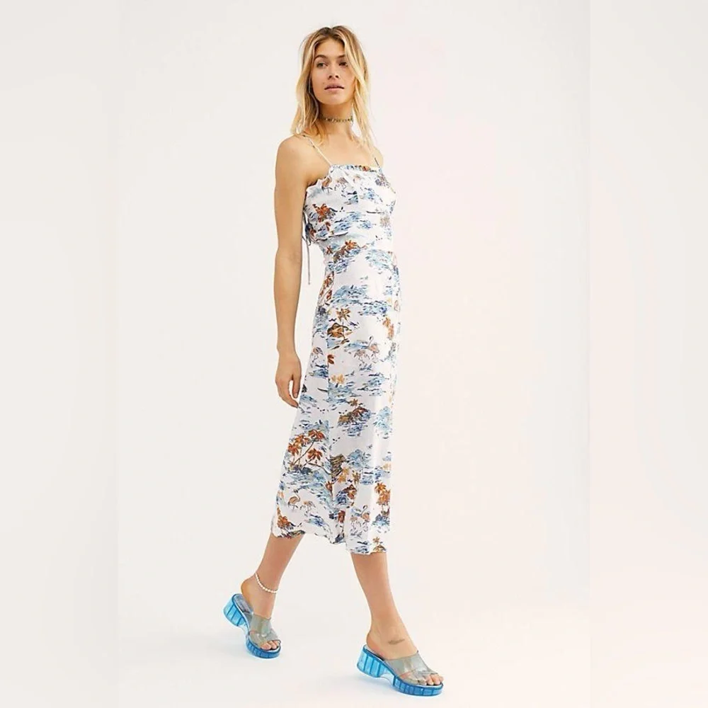 Free People Beach Party Dress, Tropical Linen Vacation Size 6 - Picture 7 of 16